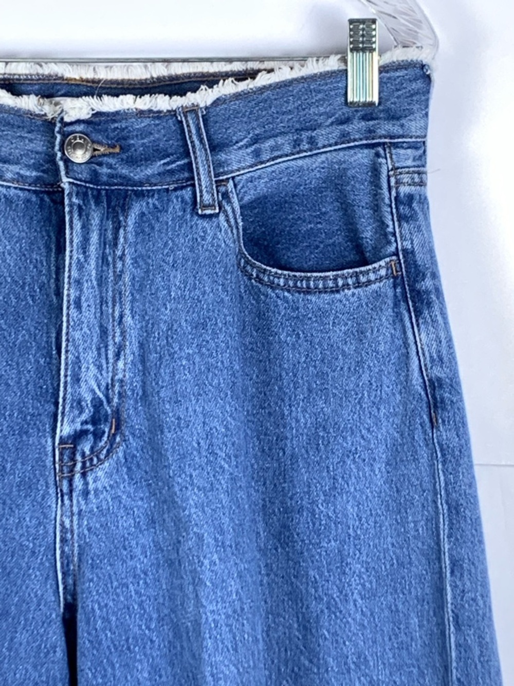 Cello Jeans Womens 11 Blue Wide Leg High Rise Raw Hem Distressed Denim - Picture 4 of 15